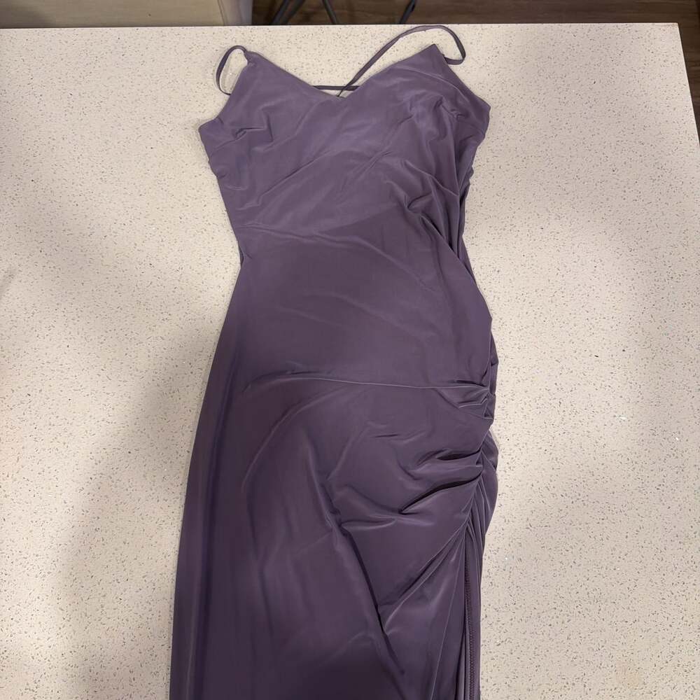 Lavender Ruched Spaghetti Strap Mini Dress With High Slit